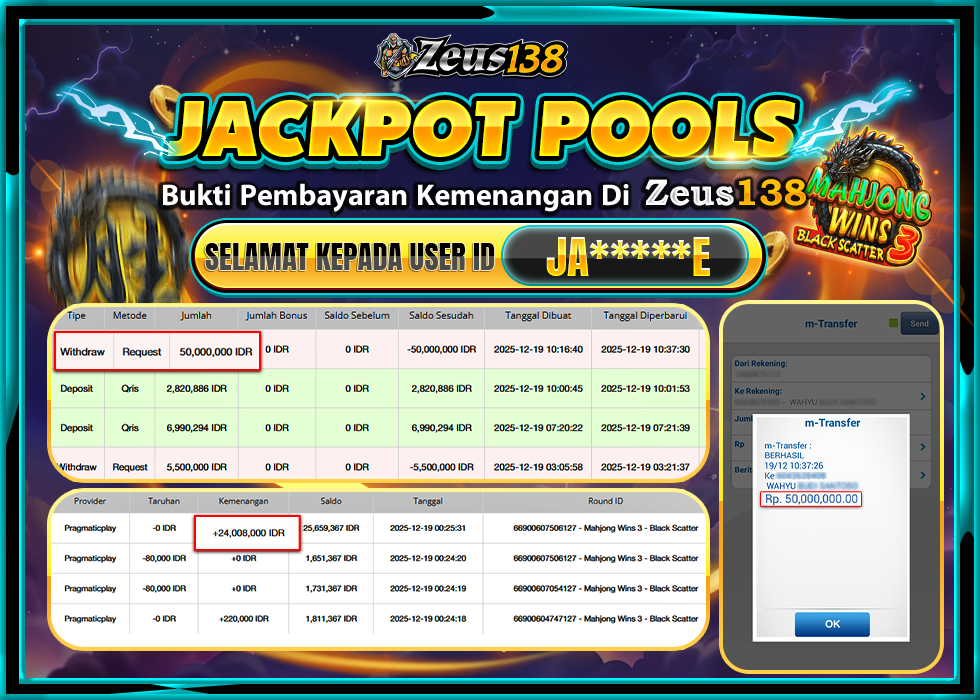 ZEUS138 MAHJONG WINS 3 BLACKSCATTER Rp.50,000,000 LUNAS 